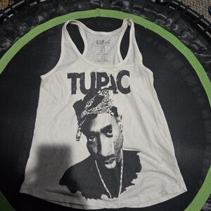 Tupac Graphic Racerback Tank - White with Black Print